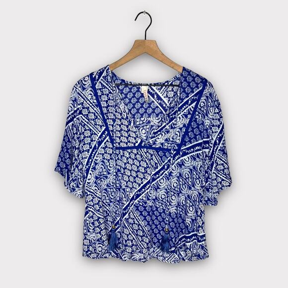 RAGA Patchwork Printed Short Sleeve Peasant Top Size Medium - Picture 2 of 5